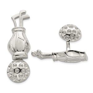 925 Sterling Silver Sports Reversible Golf Clubs & Ball Cufflinks Mens